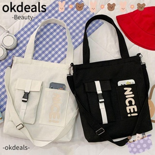 Okdeals กระเป๋าสะพายไหล่ กระเป๋าช้อปปิ้ง ผ้าแคนวาส สําหรับผู้หญิง