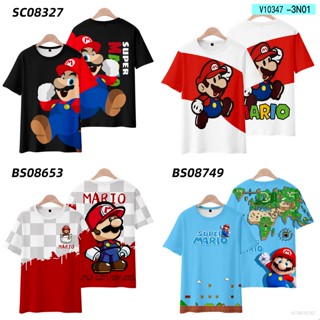 เสื้อยืดแขนสั้นลําลอง พิมพ์ลายกราฟฟิค Super Mario Bros 3 มิติ พลัสไซซ์ สําหรับเด็ก และผู้ใหญ่