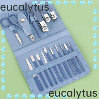 Eucalytus1 กรรไกรตัดเล็บ แบบหนัง พับได้ พกพาง่าย สีฟ้า สําหรับดูแลเล็บ