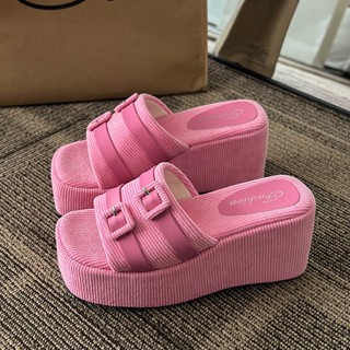 Comfort Pink รองเท้าแตะ 4 นิ้ว 35-40 ส้นตึก ส้นเตารีด YJ126 สีชมพูมาแรง รองเท้าผู้หญิง พรีออเดอร์