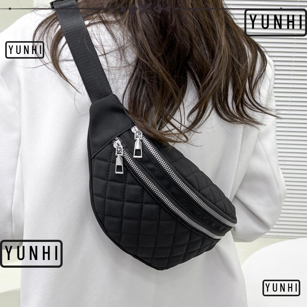 Yunhi กระเป๋าคาดอกลําลอง คาดเอว กันน้ํา ลายตารางหมากรุก แฟชั่นสําหรับสตรี