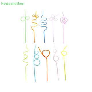 Newsandthen หลอดดูดน้ําพลาสติก สีสันสดใส หลอดดูดน้ํา หลอดหยิกบ้า ชานม ดี 10 ชิ้น