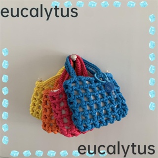 Eucalytus1 กระเป๋าถือ ผ้าฝ้ายถักโครเชต์ สีแคนดี้ แฟชั่นสําหรับผู้หญิง