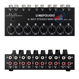 Lynepauaio B066 เครื่องมิกเซอร์เสียงสเตอริโอ 8 ช่องทาง RCA 8 in 2 ควบคุมระดับเสียง ไม่ต้องใช้พลังงานภายนอก ขนาดเล็ก แบบพกพา