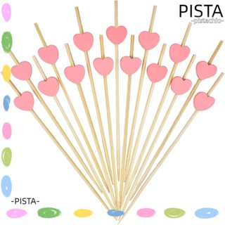 Pista ไม้จิ้มฟันไม้ไผ่ธรรมชาติ รูปหัวใจ แบบใช้แล้วทิ้ง ขนาด 4.7 นิ้ว สีชมพู สําหรับค็อกเทล 100 ชิ้น