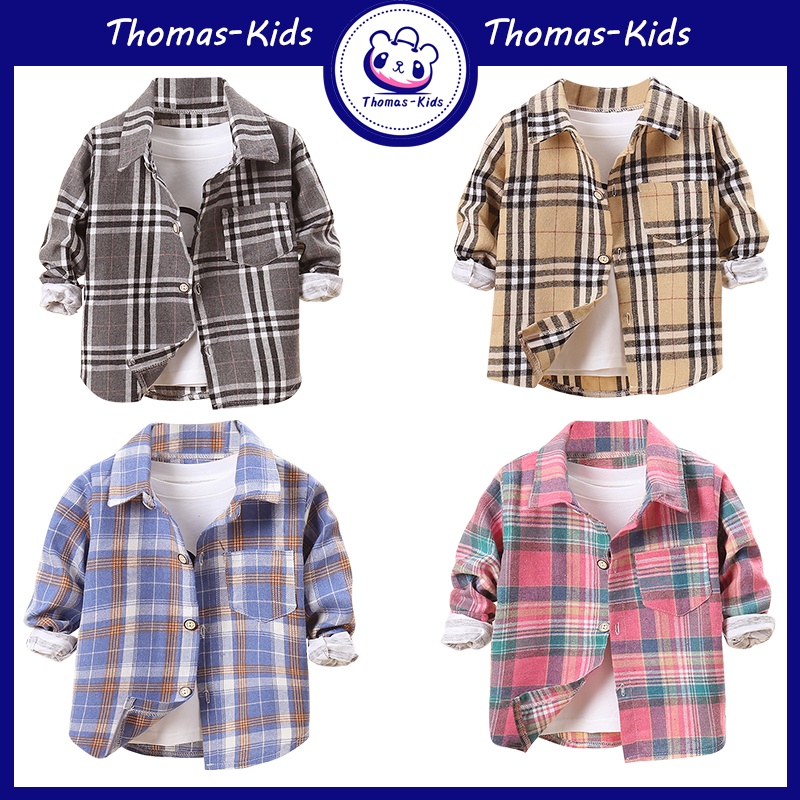 [THOMAS KIDS] เสื้อแจ็กเก็ตคาร์ดิแกน แขนยาว ผ้าฝ้าย ลายสก๊อต แฟชั่นฤดูใบไม้ผลิ ฤดูใบไม้ร่วง สําหรับเด็กผู้ชาย และเด็กผู้หญิง 2-8 ปี