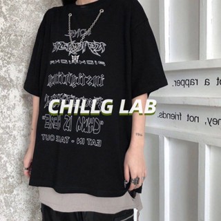 CHILLG LAB เสื้อยืดผู้ชายใหม่แขนห้าส่วนหลวมอารมณ์ขี้เกียจญี่ปุ่นในวรรณกรรมยอดนิยมและศิลปะรอบคอฮาราจูกุเสื้อยืดแนวโน้มรุ่นคู่ฤดูร้อน