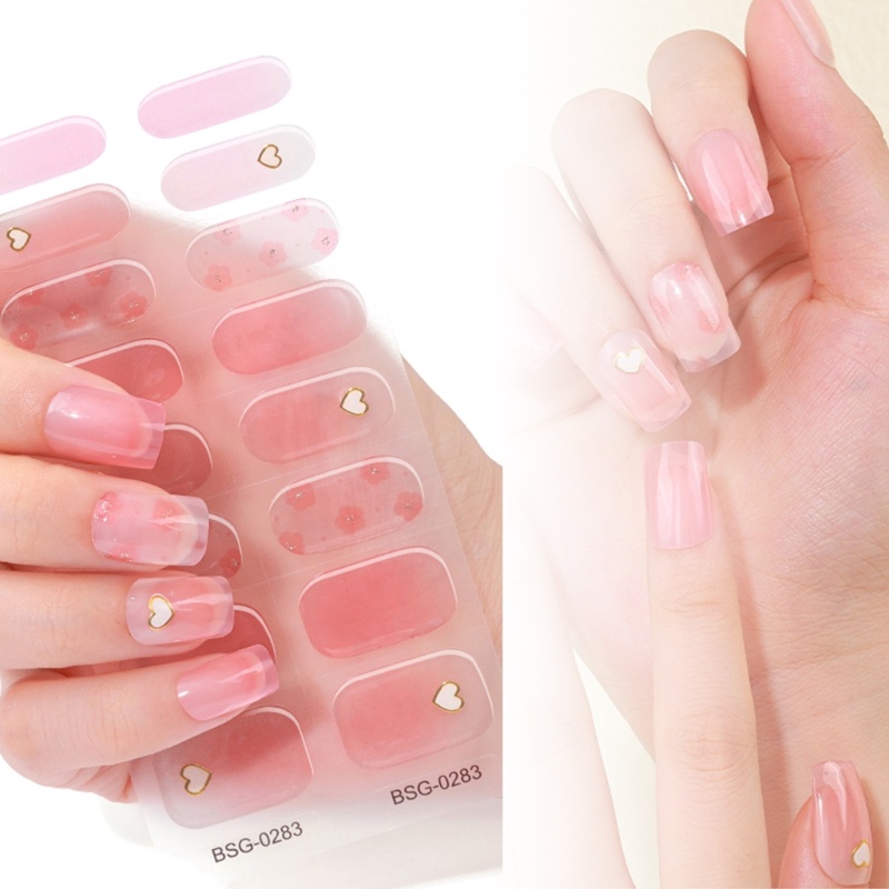 Winu 16 ชิ้น Semi Cured Gel Strips กาว Full Wrap Gel Nail Art สติกเกอร์