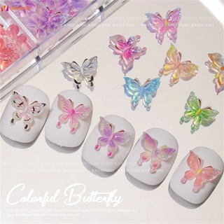 2pcs ห้ามพลาดการตกแต่งเล็บ Colorful Light Butterfly Nail Accessories Stereo Resin Butterfly Mixed Nail Accessories veemm