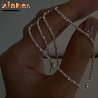 Xianen สร้อยข้อมือโช้กเกอร์ประกาย สีเงิน โซ่ไหปลาร้า