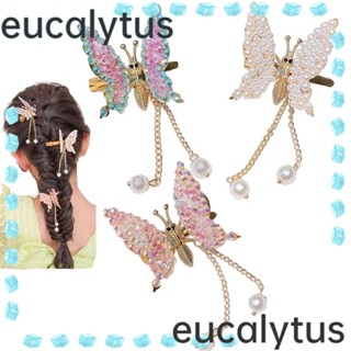 Eucalytus1 กิ๊บติดผม รูปผีเสื้อ ประดับมุก หลากสี เครื่องประดับ สําหรับผู้หญิง 2 ชิ้น