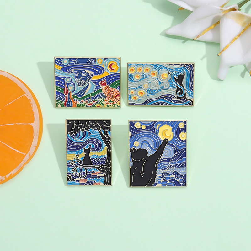 Creative Art ภาพวาดสีน้ํามันเคลือบ Pin Van Gogh Starry รูปที่ 5