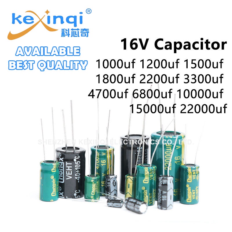 ตัวเก็บประจุอลูมิเนียมไฟฟ้า 16V DIP 1000uf 1200uf 1500uf 1800uf 2200uf 3300uf 4700uf 6800uf 10000uf 