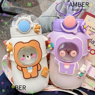 Amber ขวดน้ําดื่ม ลายการ์ตูนน่ารัก พร้อมหลอดดูด ขนาด 720 มล. แบบพกพา สําหรับเล่นกีฬา