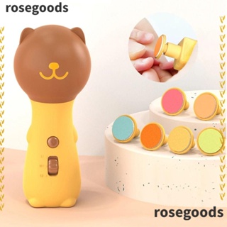 Rosegoods1 ตะไบเล็บเด็ก พร้อมหัวเปลี่ยน 6 ชิ้น กรรไกรตัดเล็บไฟฟ้า เสียงรบกวนต่ํา ลายการ์ตูน ดูแลเด็ก