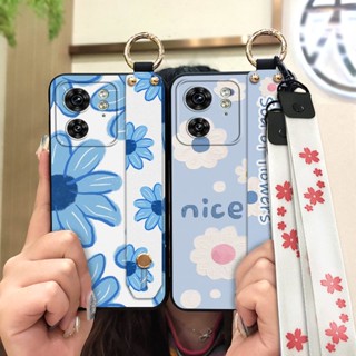 Wristband Durable Phone Case For MOTO Edge40 protective Waterproof flower Lanyard Kickstand ring Oil Painting Silicone