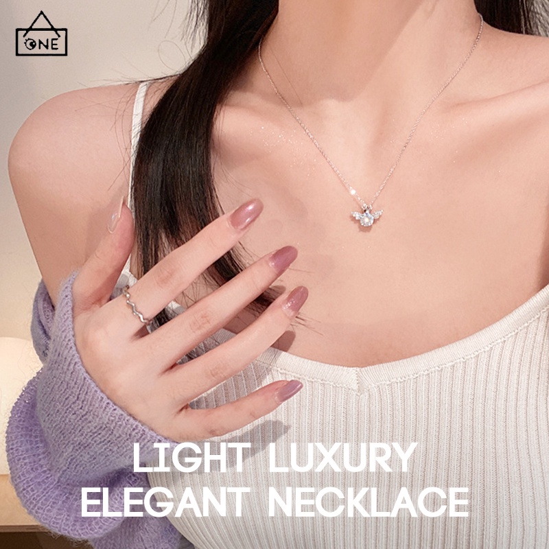 COD❤️สร้อยคอจี้มงกุฎนางฟ้าสีเงินประดับเพชรหรูหราเกาหลีแฟชั่นโซ่ไหปลาร้าโลหะเรียบง่ายเครื่องประดับสำหรับผู้หญิง-a.one