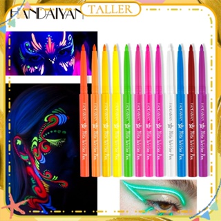 พร้อมส่ง Stcok Handaiyan Fluorescent Eyeliner Halloween Colorful Uv Waterproof Eyeliner Glue Pen Smooth Face Paint Pen Long Lasting Eye Makeup TALLER