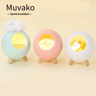 Muvako โคมไฟข้างเตียง บ้านแมวน่ารัก LED ชาร์จ USB คุณภาพสูง ABS หรี่แสงได้ ตกแต่งบ้าน ห้องนอน