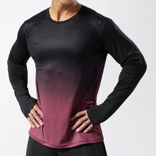 Autumn Running Long Sleeve Mens Training Workout Clothes High Elastic round Neck Gradient Trendy Sports T-shirt Loose Sweat Wicking Quick Drying Clothes mNxq