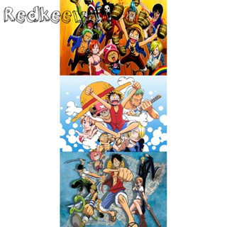 Redkeev™ ภาพวาดปักเพชร ทรงกลม ลายการ์ตูนอนิเมะ One Piece 5D DIY