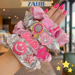 Zaijie24 ตุ๊กตาบาร์บี้ Scrunchie, เครื่องประดับผมแฟชั่น ยางรัดผม, ยางมัดผมหางม้า ยืดหยุ่น สีพื้น เชือกผมผู้หญิง