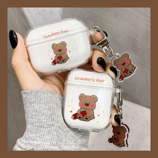 เคสหูฟังบลูทูธ TPU นิ่ม กันกระแทก ลายการ์ตูนหมี สตรอเบอร์รี่ สําหรับ Airpods Pro 2 3 1