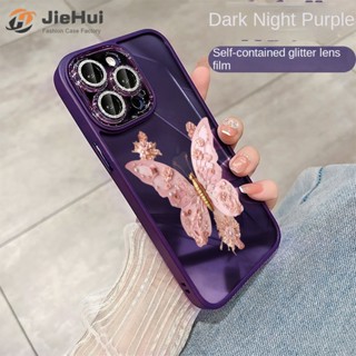 Jiehui เคสโทรศัพท์มือถือแฟชั่น ลายผีเสื้อ ดอกไม้ สีชมพู สําหรับ iPhone 13 13 Pro 13 Pro Max ZY178