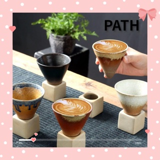 Path ถ้วยกาแฟเซรามิค เซรามิค รูปกรวย สไตล์เรโทร พร้อมฐานรอง สําหรับบ้าน