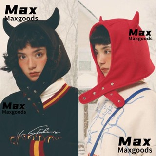 Maxg หมวกปีศาจ ผ้าโพลีเอสเตอร์ ป้องกันหู รูปปีศาจน้อย สีพื้น สําหรับผู้หญิง