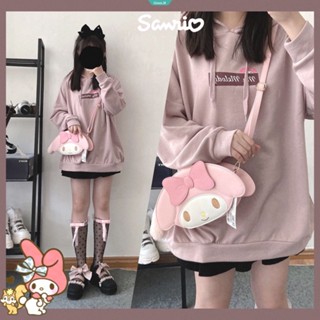 SANRIO เสื้อกันหนาว มีฮู้ด ทรงหลวม ลายการ์ตูน My Melody Cinnamoroll น่ารัก สีขาว และสีชมพู แฟชั่นฤดูใบไม้ร่วง และฤดูหนาว สําหรับเด็กผู้หญิง และนักเรียน 2023