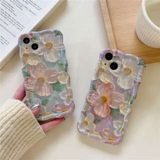 เคสโทรศัพท์มือถือ ซิลิโคนนิ่ม TPU ลายดอกไม้ บลูเรย์ หรูหรา สําหรับ iPhone 13 11 12 14 Pro Max