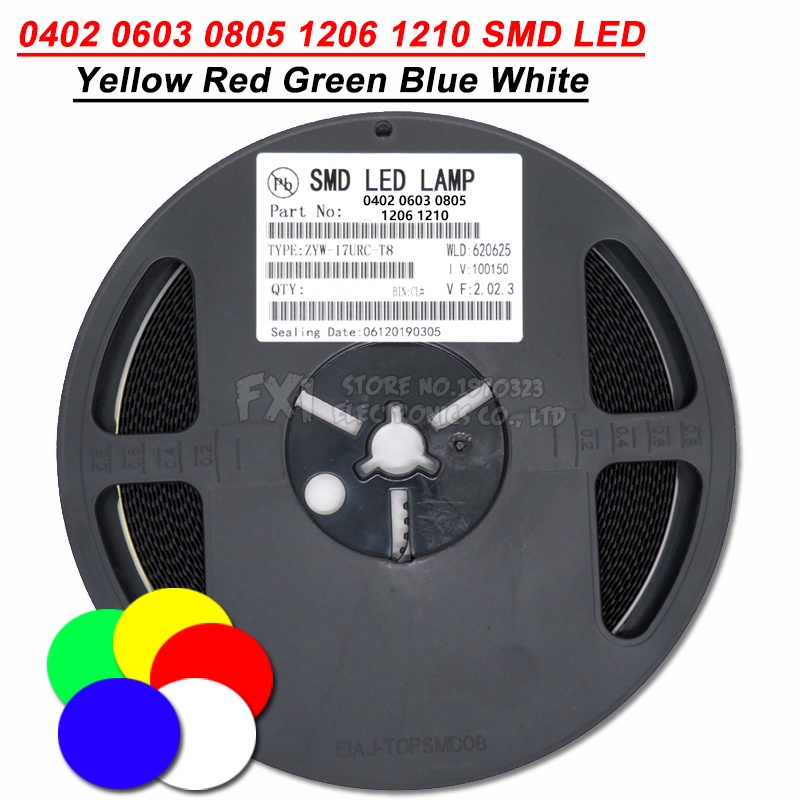 ไดโอดไฟ LED SMD 0402 0603 0805 1206 1210 สีเหลือง แดง เขียว ฟ้า ขาว 4000 ชิ้น 3000 ชิ้น 2000 ชิ้น