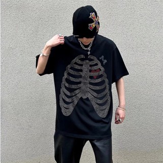 National Tide High Street Skull Man Skeleton Printing American Short-Sleeved Men Women Trendy Unisex Large Size Loo_01