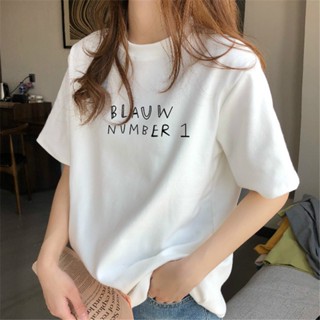 【พร้อมส่ง】เสื้อยืดคอกลม แขนสั้น ผ้าฝ้าย 100% ทรงหลวม โอเวอร์ไซซ์ สไตล์เกาหลี แฟชั่นฤดูร้อน สําหรับผู้หญิง นักเรียน