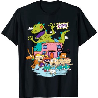 เสื้อยืดแขนสั้น ผ้าฝ้าย 100% พิมพ์ลาย Baju Kaos Rugrats Running Away From Reptar พรีเมี่ยม แบบหนา สําหรับผู้ชาย และผู้หญ