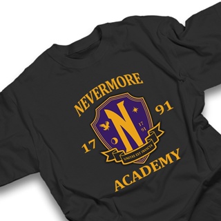 Baju NEVERMORE ACADEMY เสื้อยืด ผ้าฝ้าย แขนสั้น พิมพ์ลายภาพยนตร์ซีรีย์ทีวี 30s wednesdayaddams wednesday netflix