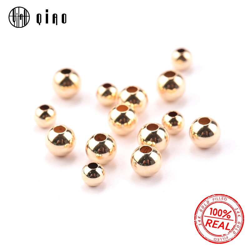 ลูกปัดทอง 14K 14K ทรงกลม 2-4 มม. สําหรับทําเครื่องประดับ สร้อยข้อมือ และสร้อยคอ 10 ชิ้น