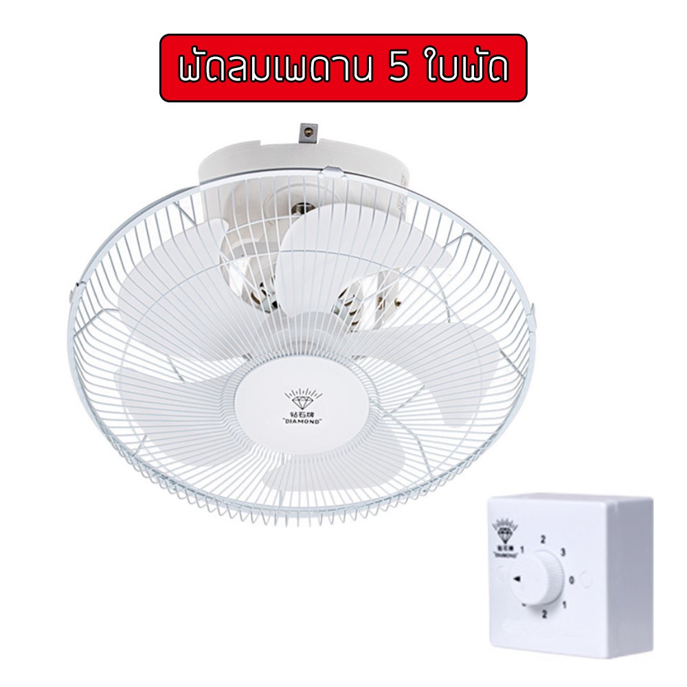 Fan พัดลมเพดาน พัดลมโคจร ติดเพดาน 16นิ้ว พัดลมติดเพดาน แบบส่ายได้รอบ (((รุ่น 5 ใบพัด)))