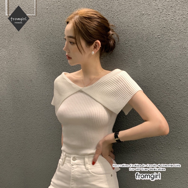 ใหม่ เสื้อถัก เปิดไหล่ แบบบาง แฟชั่นฤดูร้อน สําหรับผู้หญิง 2023