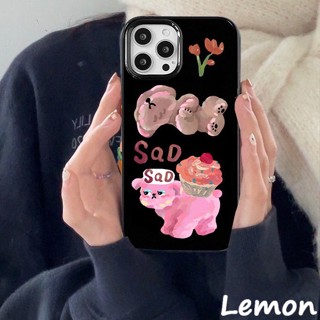 [Lemon] เคสโทรศัพท์มือถือนิ่ม ลายกราฟฟิตี้สุนัข สีดําวาว สําหรับ Iphone 14pro 14promax 13 13pro 13promax 11 12 12pro 12promax XR XSMAX 7P 8P MINI