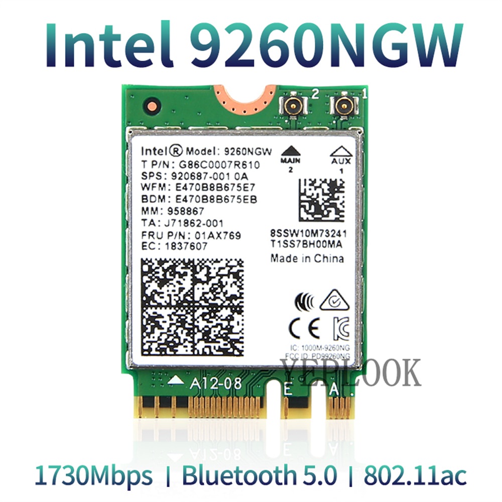 AC 9260 9260NGW 9260AC 1.73Gbps 1730Mbps+300Mbps 2.4G/5Ghz M.2 Wifi Card BT5.0 WiFi Card