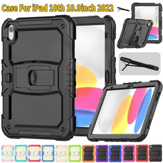 For iPad 10th Gen 10.9 2022 iPad 7th 8th 9th Gen 10.2 2019 2020 2021 iPad 5th 6th Gen 9.7 2017 2018 Air2 Pro9.7 Soft Silicone Hard Plastic Hybrid Triple-Layer Structure Heavy-Duty Shockproof And Drop-Proof Tablet Protection Case Cover With Built-In Stand