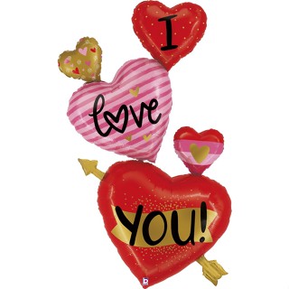 Grabo ฟอยล์ 64 นิ้ว ส่งพิเศษ I Love You Hearts (1 ชิ้น) ลูกโป่งฟอยล์ Besar Betuk Hati Saya Cinta Kamu