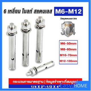 พุกสแตนเลส ขนาด 304 M6 M8 M10 M12 6 หัวเหลี่ยม  สแตนเลส Expansion Bolt