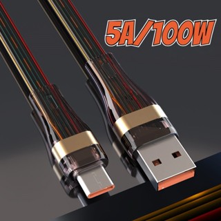 สายชาร์จ Micro USB 100W 5A Type C PD แบบใส สําหรับ iphone xiaomi