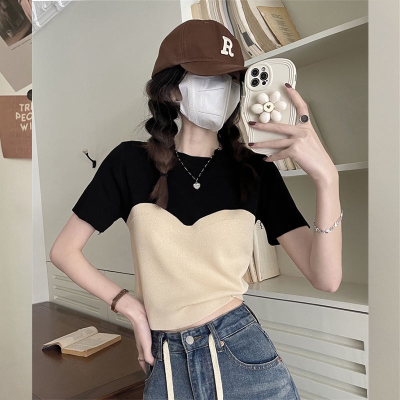 เสื้อกันหนาว แขนสั้น ผ้าเรยอน แบบเข้ารูป แฟชั่นฤดูร้อน สําหรับผู้หญิง 2024
