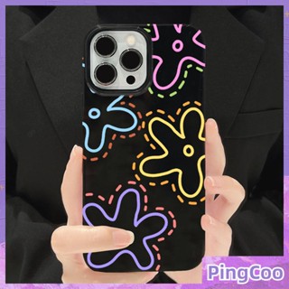 PingCoo - Candy Case For iPhone 14 13 12 11 Plus Pro Max XR TPU Soft Glossy Black Case Cute Colorful Flower Camera Protection Shockproof Back Cover