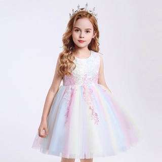 Kids Summer Childrens Mesh Princess SKirt Girls Performance Dress Flower Childrens Puffy Dress Dress(56)