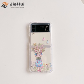 Jiehui เคสโทรศัพท์มือถือ ลายดอกไม้ ขนาดเล็ก แฟชั่น สําหรับ Samsung Z Flip4 Z Flip3